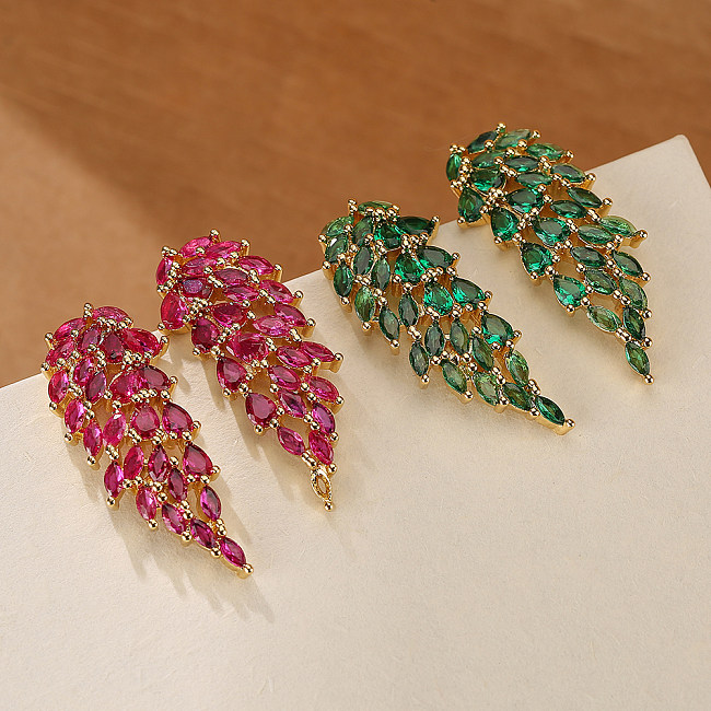 1 Pair Luxurious Geometric Copper Inlay Zircon 18K Gold Plated Drop Earrings