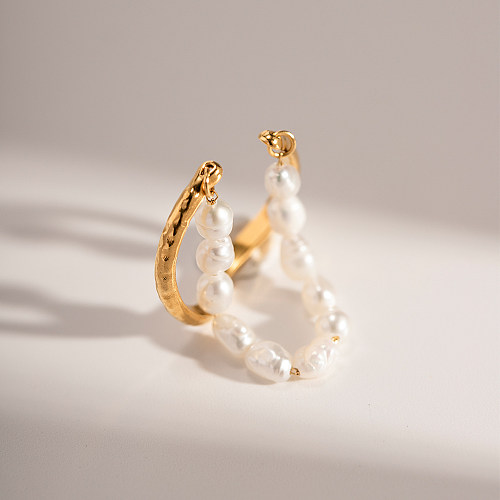 IG Style Streetwear Geometrische offene Ringe aus Edelstahl mit Süßwasserperlenbeschichtung und 18 Karat vergoldet