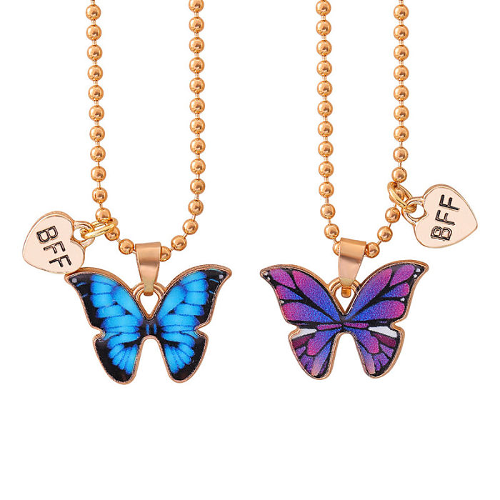 Fashion Heart Shape Butterfly Copper Gold Plated Silver Plated Inlay Zircon Necklace 1 Set