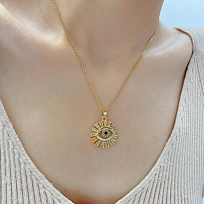 IG Style Shiny Devil'S Eye Titanium Steel Copper Plating Inlay Zircon Pendant Necklace
