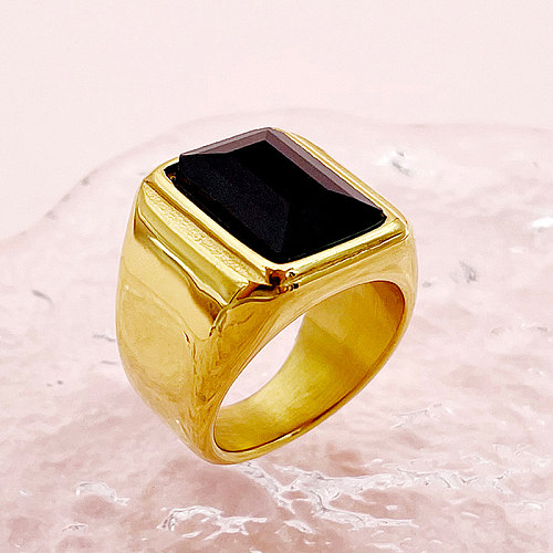 Simple Style Roman Style Square Stainless Steel Plating Inlay Zircon Gold Plated Rings
