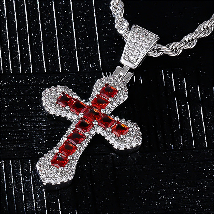 Collier pendentif Hip-Hop rétro Style Simple, croix en cuivre et Zircon, en vrac