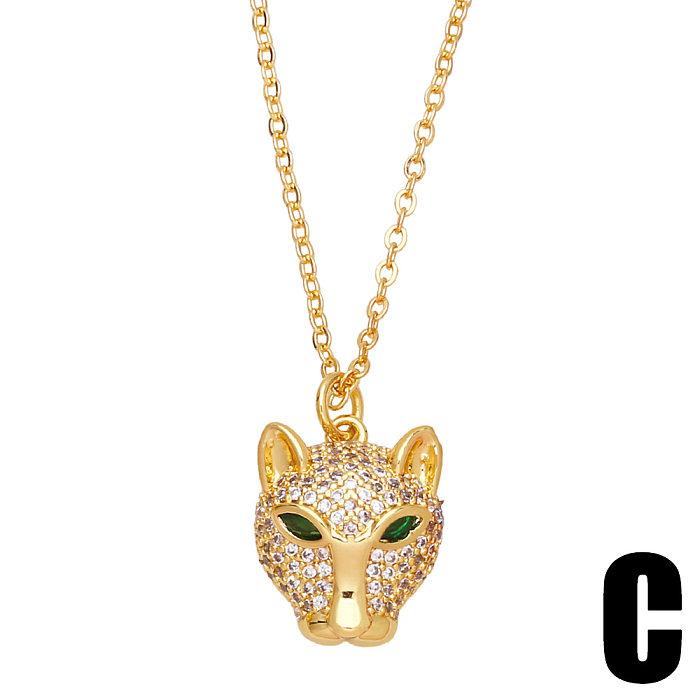 Nouveau Hip-hop cuivre incrusté Zircon tête de léopard pendentif collier