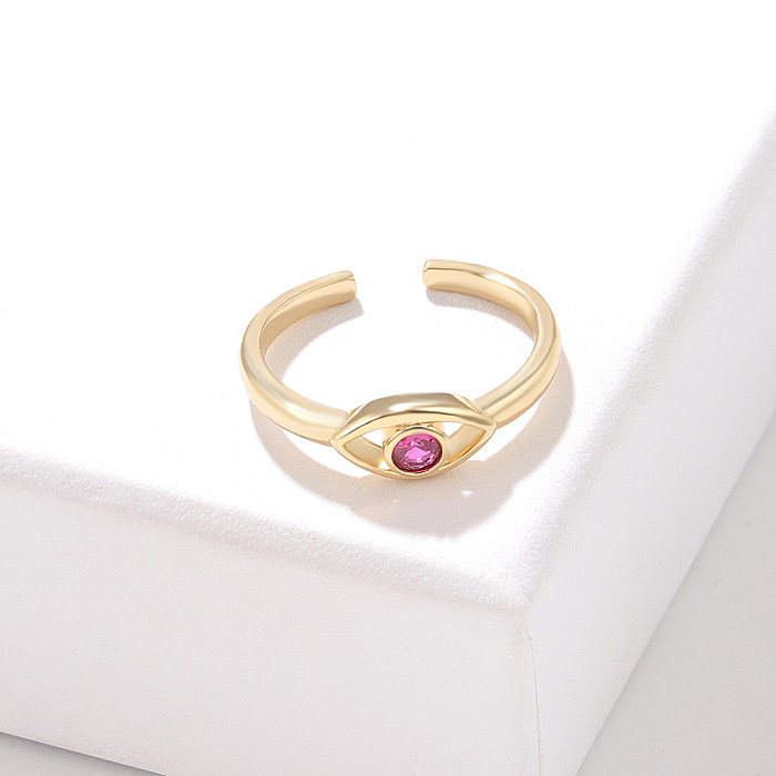 Anéis de cobre de zircão com incrustações de anel aberto de cobre de olho fashion