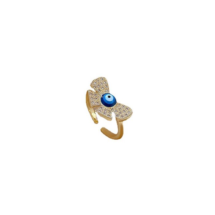 1 Stück offener Ring mit modischem Auge und Schmetterling, Messingbeschichtung und Inlay aus Zirkon