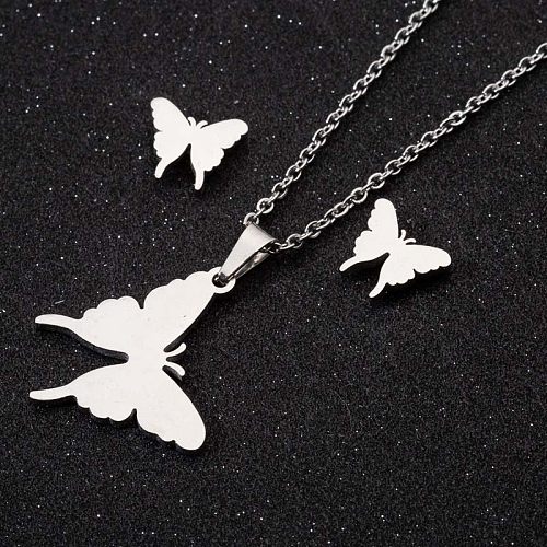 1 Set Fashion Butterfly Stainless Steel Plating Earrings Necklace