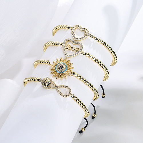 Verkupferung 18 Karat Gold Herzförmige Liebe Sonnenblume Geometrische Zirkon Inlay Verstellbares Armband