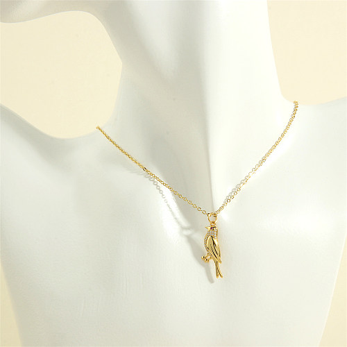Cute Simple Style Bird Copper 18K Gold Plated Zircon Pendant Necklace In Bulk