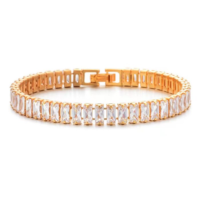Retro Classic Style Rectangle Copper Plating Inlay Artificial Crystal Glass Zircon Gold Plated Silver Plated Bracelets
