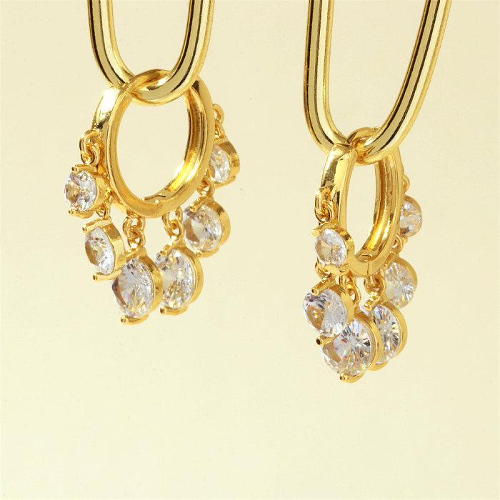 1 Pair Luxurious Shiny Round Inlay Copper Zircon 18K Gold Plated Earrings