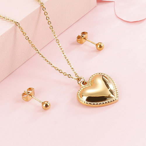 European And American Fashion Heart-Shaped Stainless Steel Suit Women's Necklace + Earrings Simple Natural Titanium Steel Women's Collarbone Necklace Set