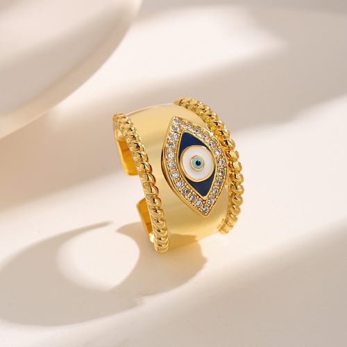 Hip-Hop Exaggerated Luxurious Eye Copper Plating Inlay Zircon 18K Gold Plated Open Rings