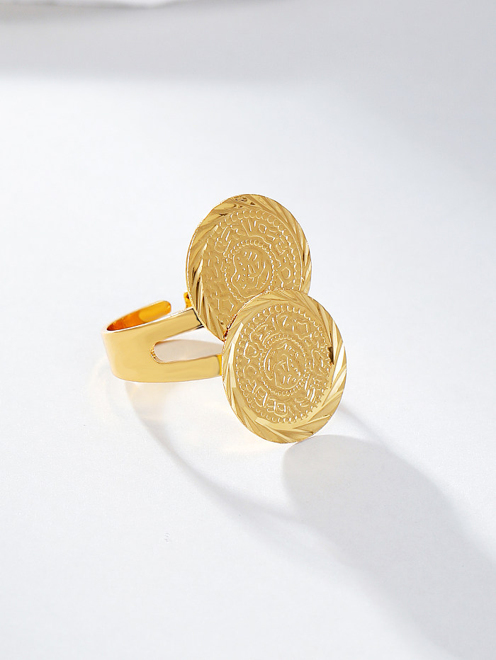 O cobre básico da moeda do estilo simples do punk chapeia anéis abertos banhados a ouro 18K