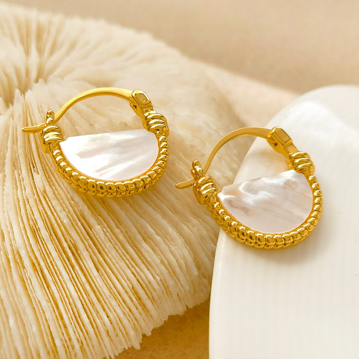 1 paire de boucles d'oreilles rétro en cuivre plaqué or, bloc de couleurs