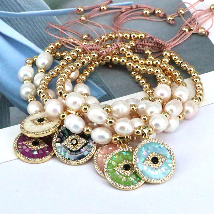 1 Piece Fashion Devil'S Eye Copper Plating Artificial Pearls Rhinestones Bracelets