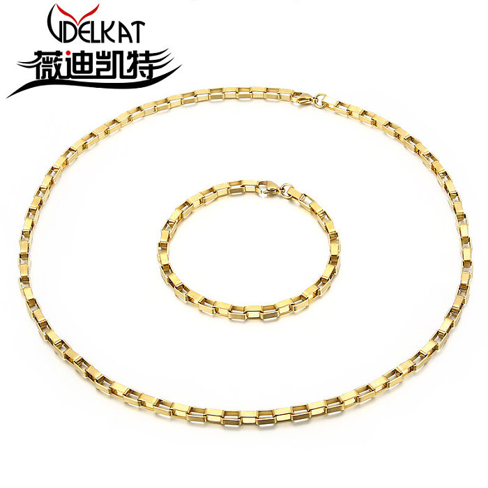 European And American Fashion Stainless Steel Rectangular Lattice Chain Necklace Bracelet