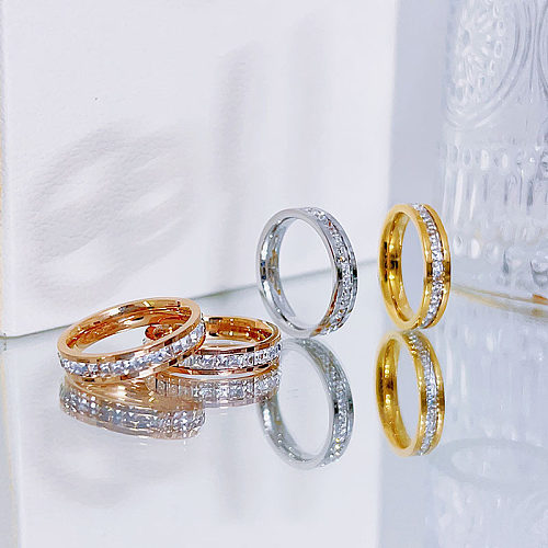 Lady Solid Color Titanium Steel Plating Inlay Artificial Diamond Rings
