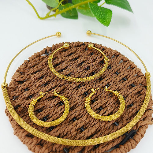 Bracelets et boucles d'oreilles plaqués en acier inoxydable, Style Simple et rétro, couleur unie, géométrique, collier