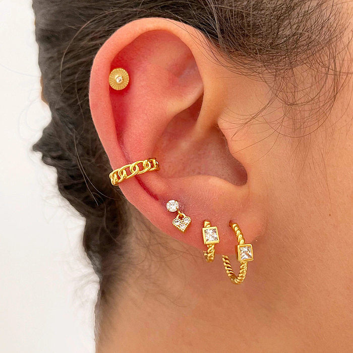 Boucles d'oreilles créoles en cuivre carré à la mode Boucles d'oreilles en cuivre zircon plaqué or
