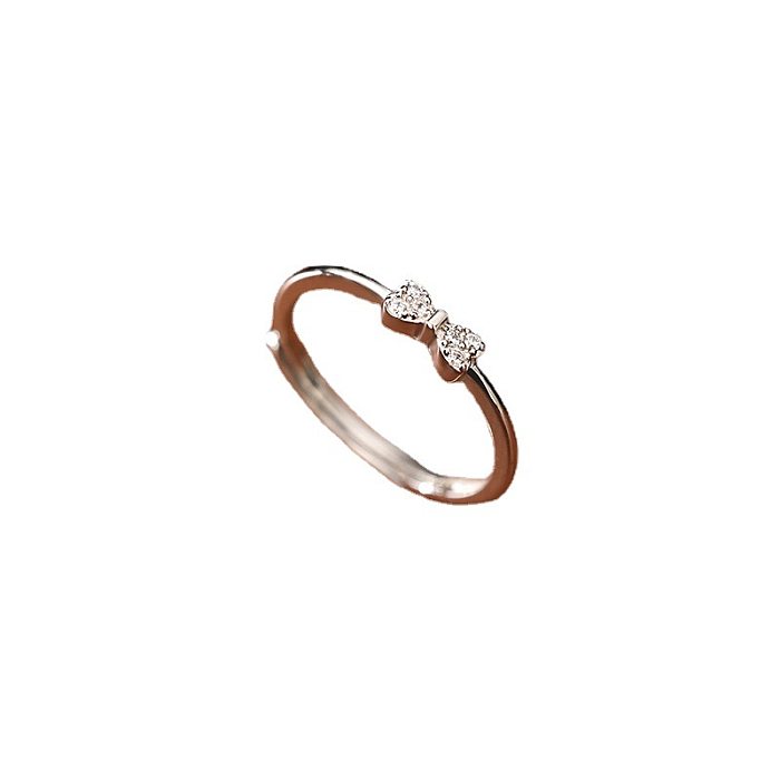 Simple Style Bow Knot Copper Inlay Shell Zircon Open Ring
