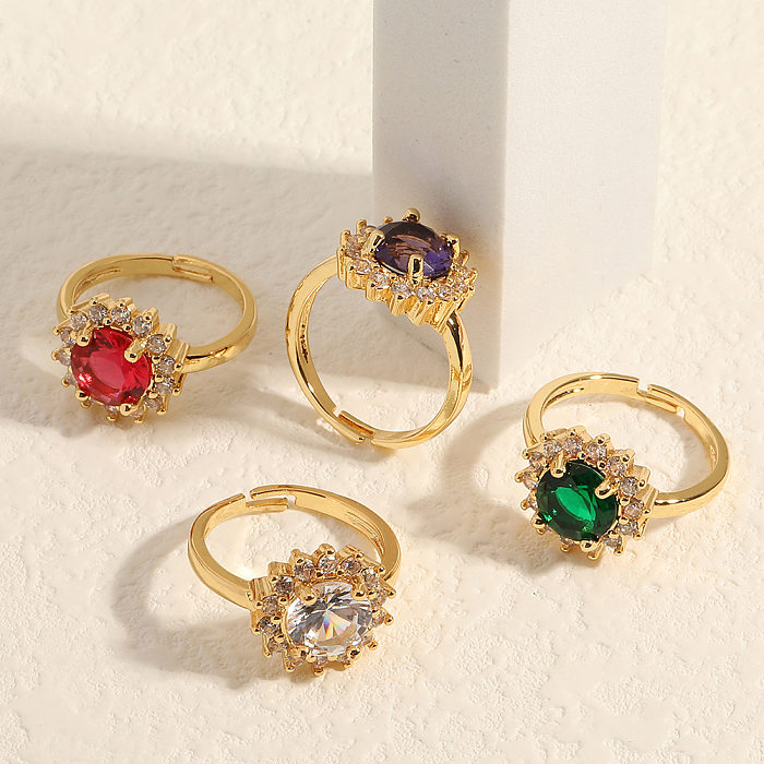 Fashion Flower Copper Rings Inlay Zircon Copper Rings