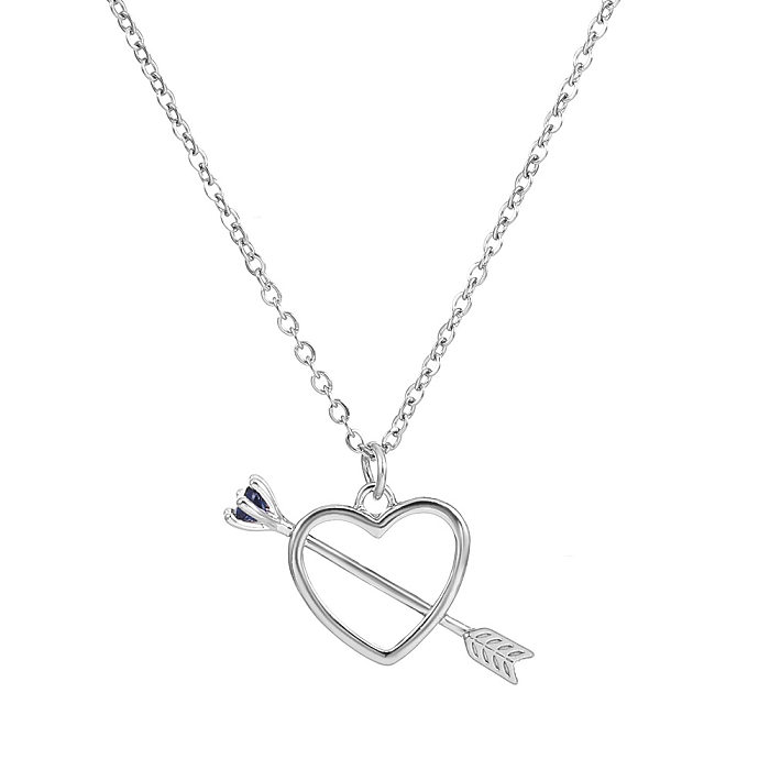 Simple Style Heart Shape Arrow Copper Plating Hollow Out Inlay Zircon Pendant Necklace