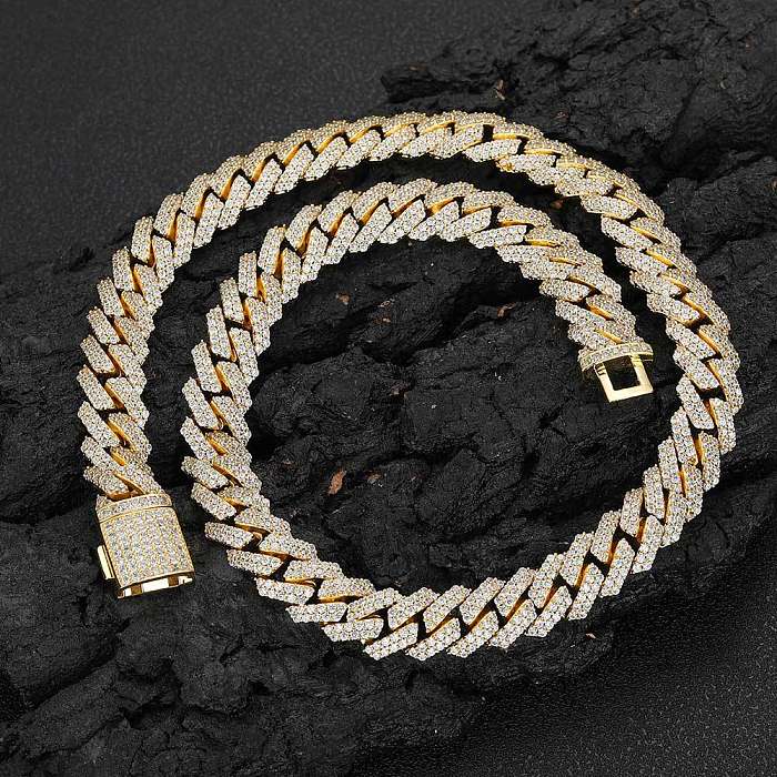 Hip-Hop Geometric Copper Inlay Zircon Necklace