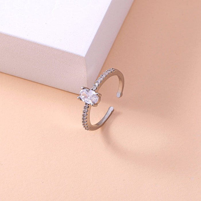 1 Piece Fashion Oval Copper Inlay Zircon Open Ring