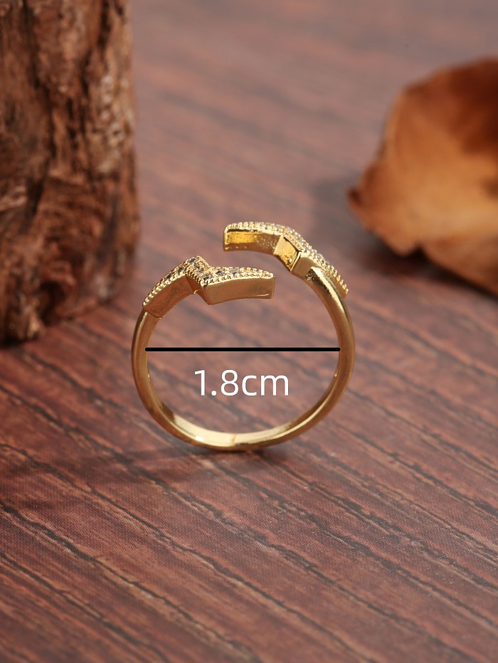 Anéis abertos banhados a ouro de zircão 18K com chapeamento de cobre relâmpago artístico doce e brilhante