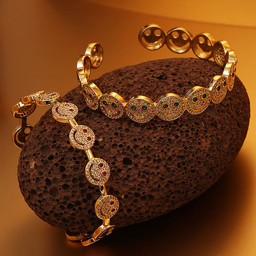 Casual Commute Smiley Face Brass Plating Inlay Zircon 14K Gold Plated Bangle
