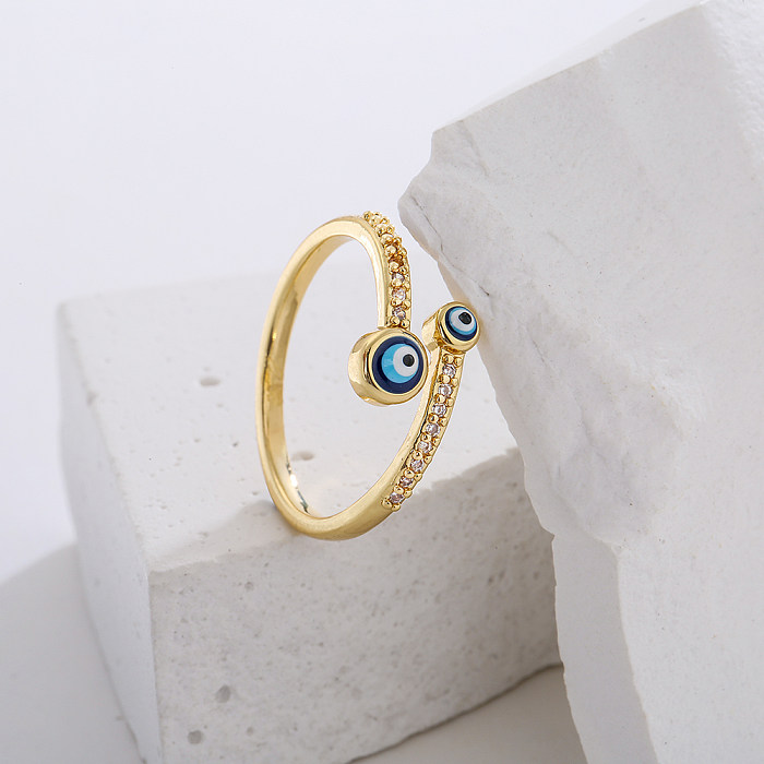 Mode Verkupferung 18K Gold Zirkon Tropft Devil's Eye Geometrische Offenen Ring Weiblichen Neu