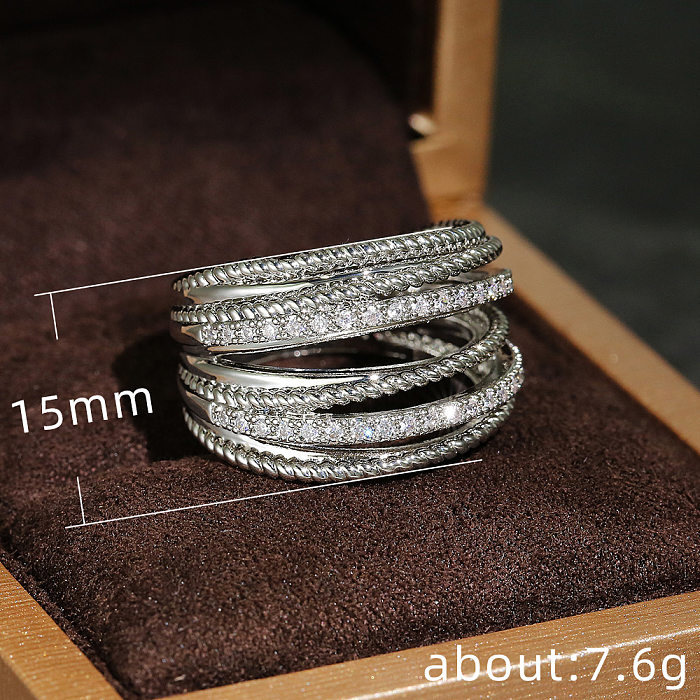 Fashion Geometric Copper Inlay Zircon Rings