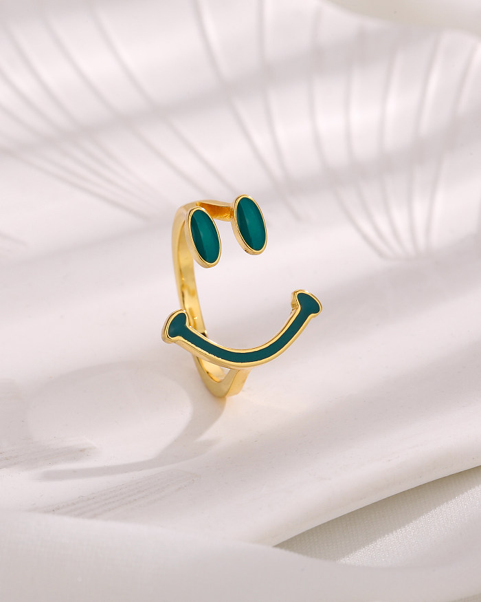Schlichter Stil, offene Ringe mit Smiley-Gesicht, Kupfer-Epoxidbeschichtung, 18 Karat vergoldet