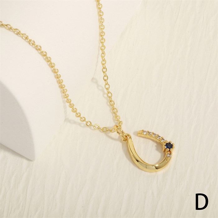 Simple Style U Shape Copper Plating Inlay Zircon 18K Gold Plated Pendant Necklace