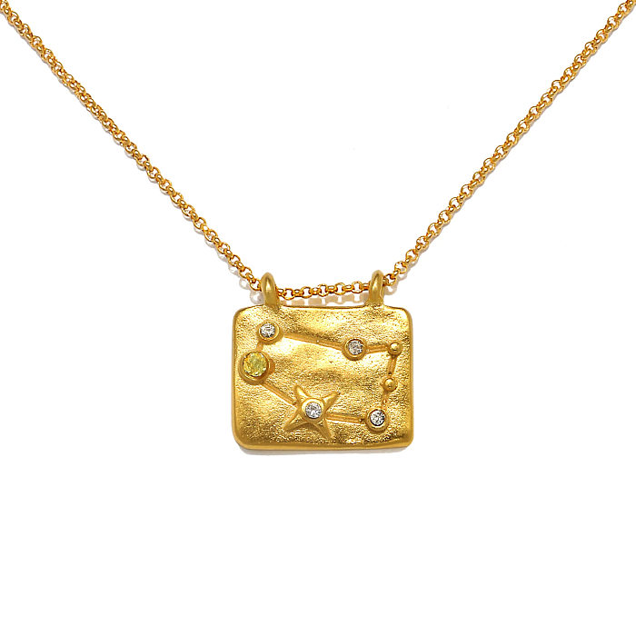 Casual Retro Constellation Copper Plating Inlay Zircon 18K Gold Plated Pendant Necklace