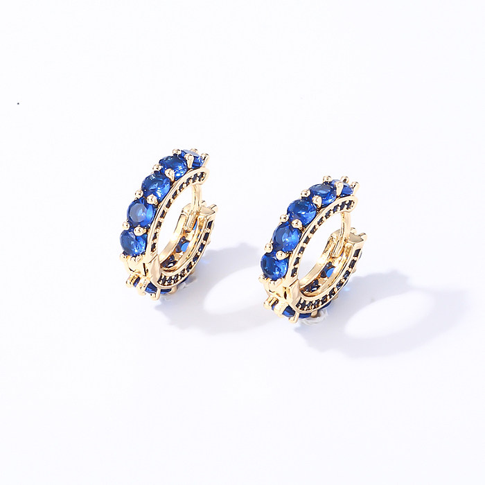 1 paire de boucles d'oreilles créoles en cuivre et Zircon, Style Vintage, luxueux, incrustation de couleur unie, décontractées