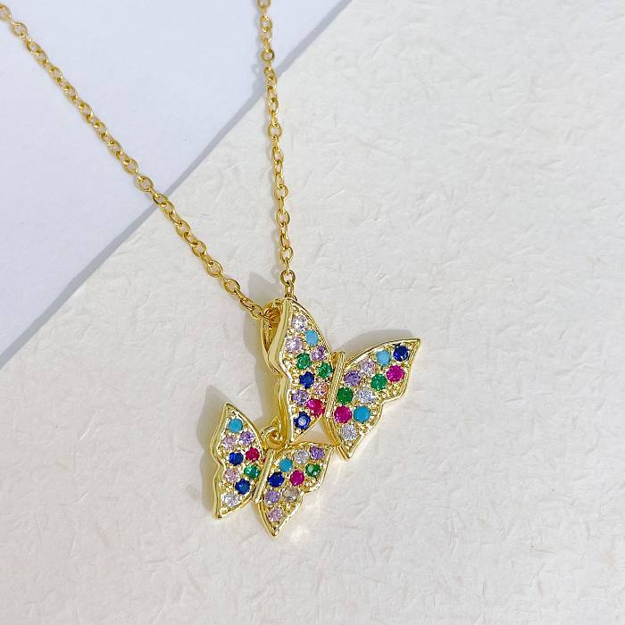 Chaîne de clavicule papillon gracieuse et à la mode, pendentif incrusté de Micro Zircon, en acier titane, collier papillon doré pour la saint-valentin