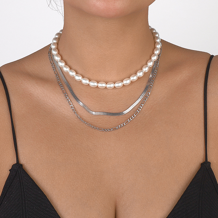 Collier de perles en cuivre et fer, Style moderne et Simple, Imitation ronde, perles de fer