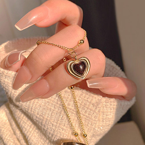 Vintage Style Simple Style Heart Shape Copper Brass Plating Inlay Artificial Gemstones Gold Plated Pendant Necklace