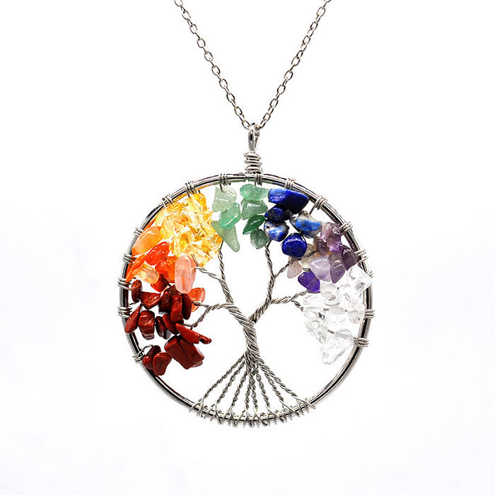 Ethnic Style Tree Copper Plating Natural Stone Pendant Necklace