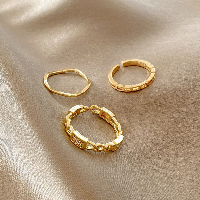 Anéis abertos de zircão com incrustações de cobre de cor sólida estilo vintage
