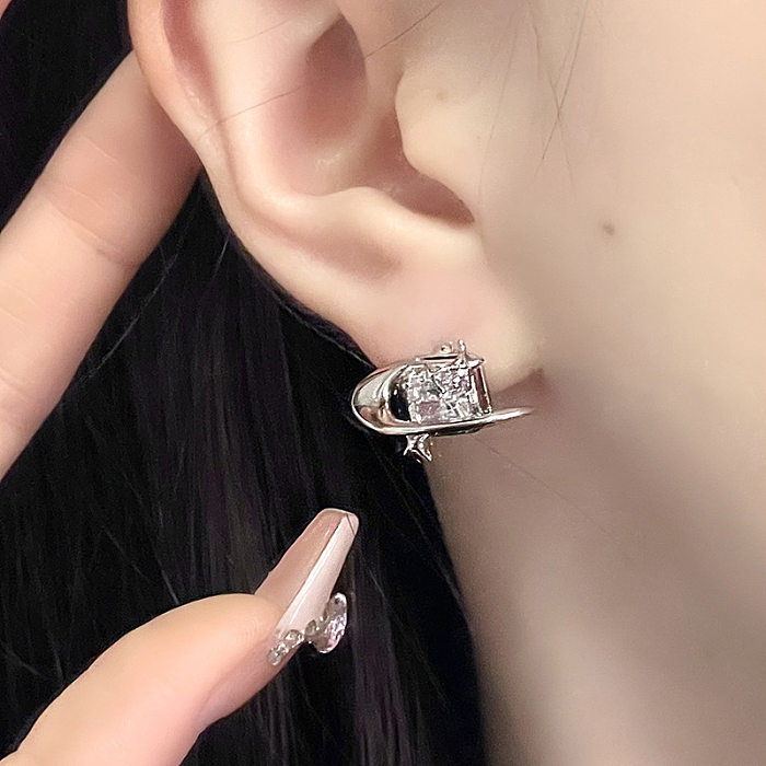 1 Pair IG Style Planet Inlay Copper Zircon Ear Studs