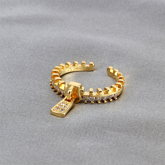 Casual pode cobre chapeamento inlay zircon branco banhado a ouro anel aberto