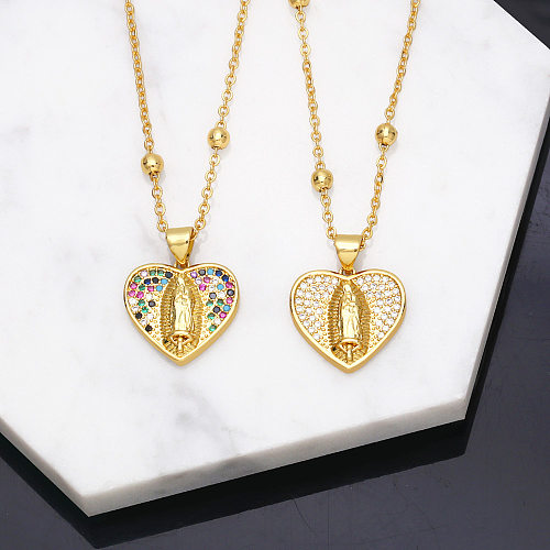 Collier plaqué or 18 carats en cuivre plaqué or XNUMX carats, en forme de cœur avec Zircon coloré à la mode