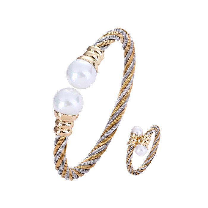 Pulseras de los anillos de las mujeres de las perlas artificiales de la trenza del acero inoxidable de la torsión de la moda