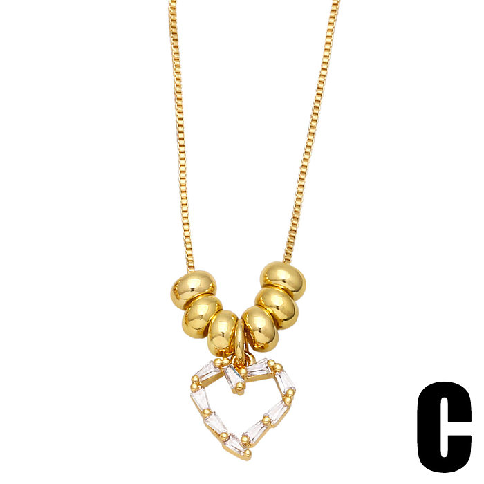 Fashion Round Beads Women's Diamond-Embedded Heart Letter Love Pendant Zircon Copper Necklace