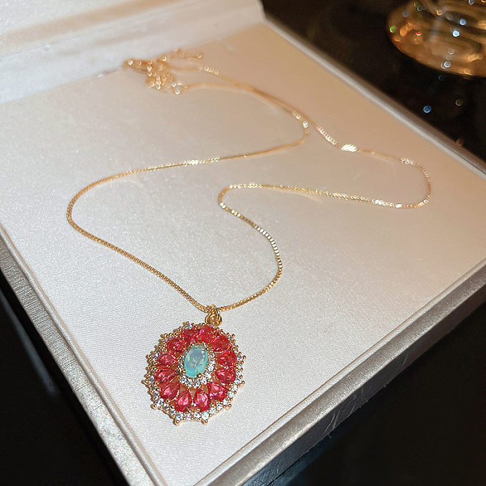 Fashion Geometric Copper Plating Zircon Pendant Necklace
