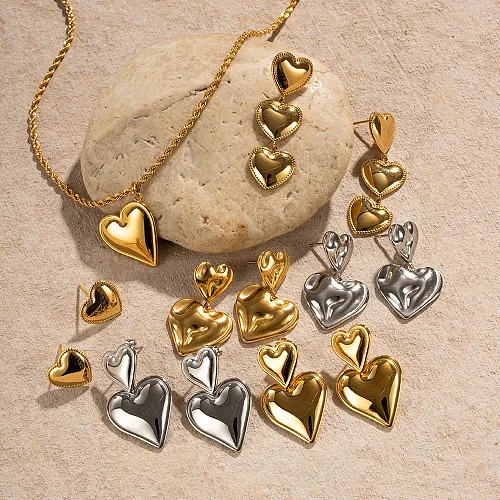 IG Style Heart Shape Stainless Steel Plating 18K Gold Plated Earrings Necklace