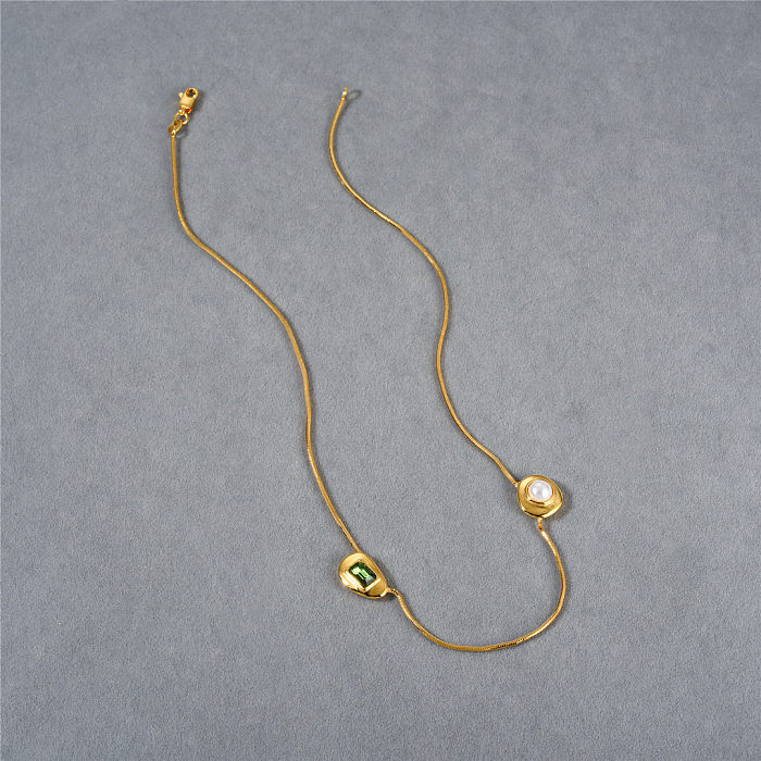 Retro-Schmuck, Kupferbeschichtung, Intarsien, künstliche Edelsteine, künstliche Perlen, Halskette