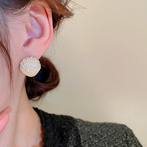 1 Pair Fashion Shell Copper Plating Zircon Ear Studs